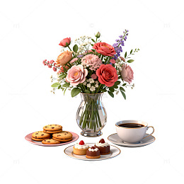 鲜花饼干咖啡下午茶场景