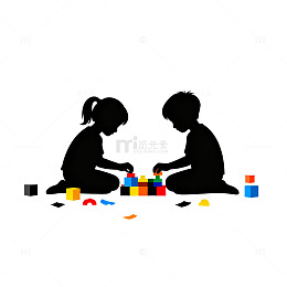 儿童积木剪影图