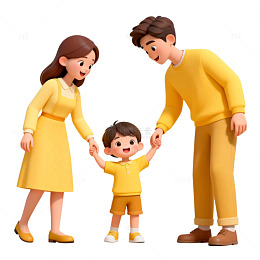 卡通一家三口温馨亲子插画