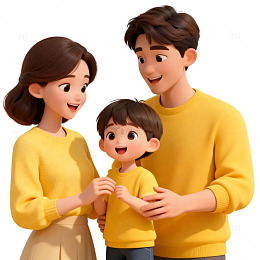 卡通一家三口温馨插画设计素材