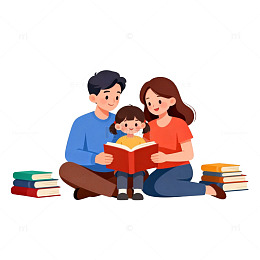 亲子共读温馨插画素材