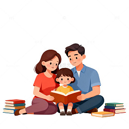 亲子阅读温馨插画