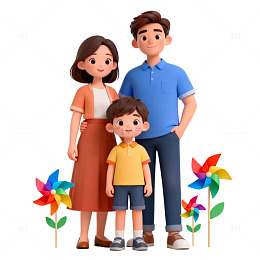 卡通家庭合影3D插画