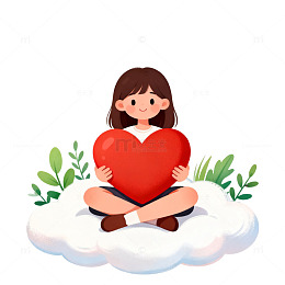 卡通女孩心形云彩插画