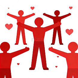 红色剪影人物爱心图案设计元素