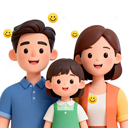 卡通一家三口温馨合影插画素材
