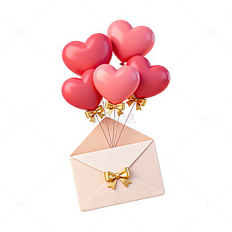 浪漫心形气球信封插画