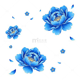 蓝色牡丹花卉图案设计素材