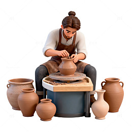 陶艺师制陶工作场景