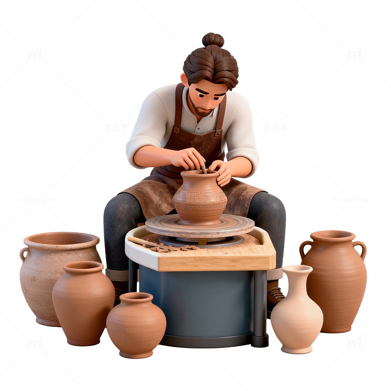 陶艺师制陶工作场景