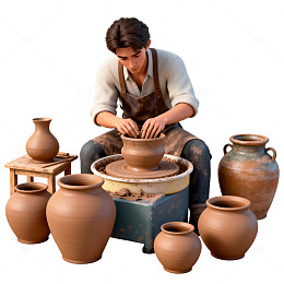 陶艺匠人制作陶器