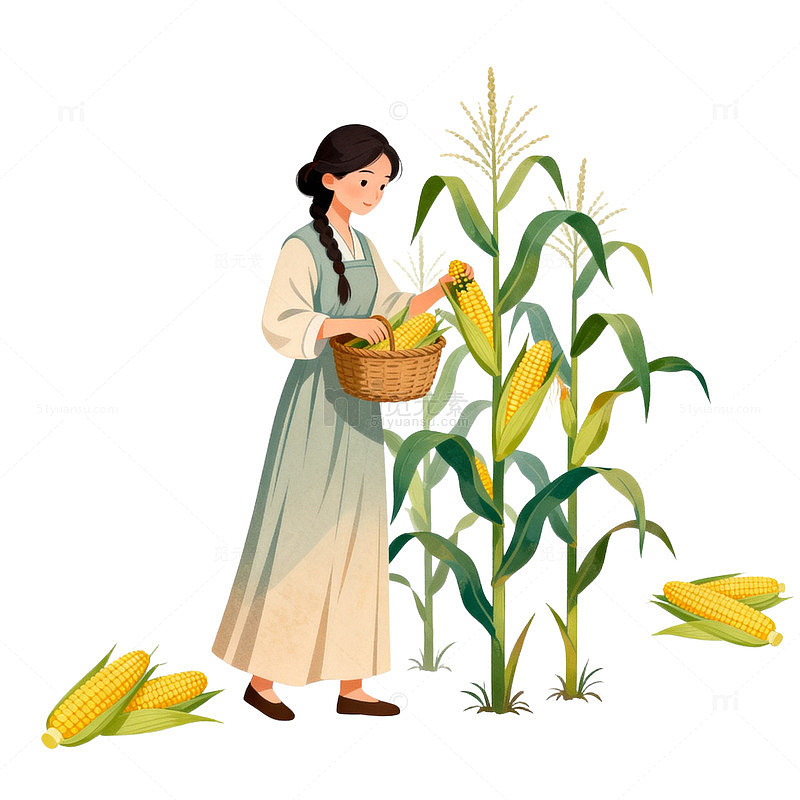 田园风玉米采摘插画