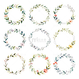 水彩花环装饰图案设计素材