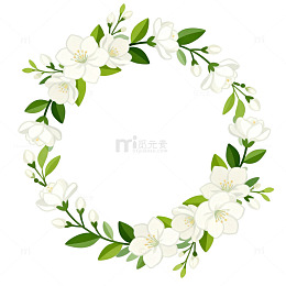 花环插画绿叶白花