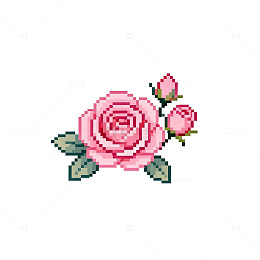 像素风粉色玫瑰花插画