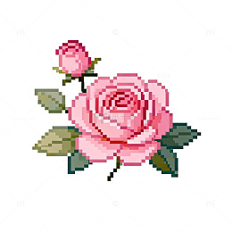 像素风格玫瑰花插画图案设计素材