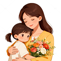 母爱温馨插画母女相拥图