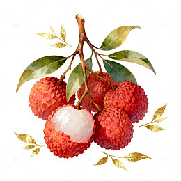 水彩荔枝水果插画设计素材