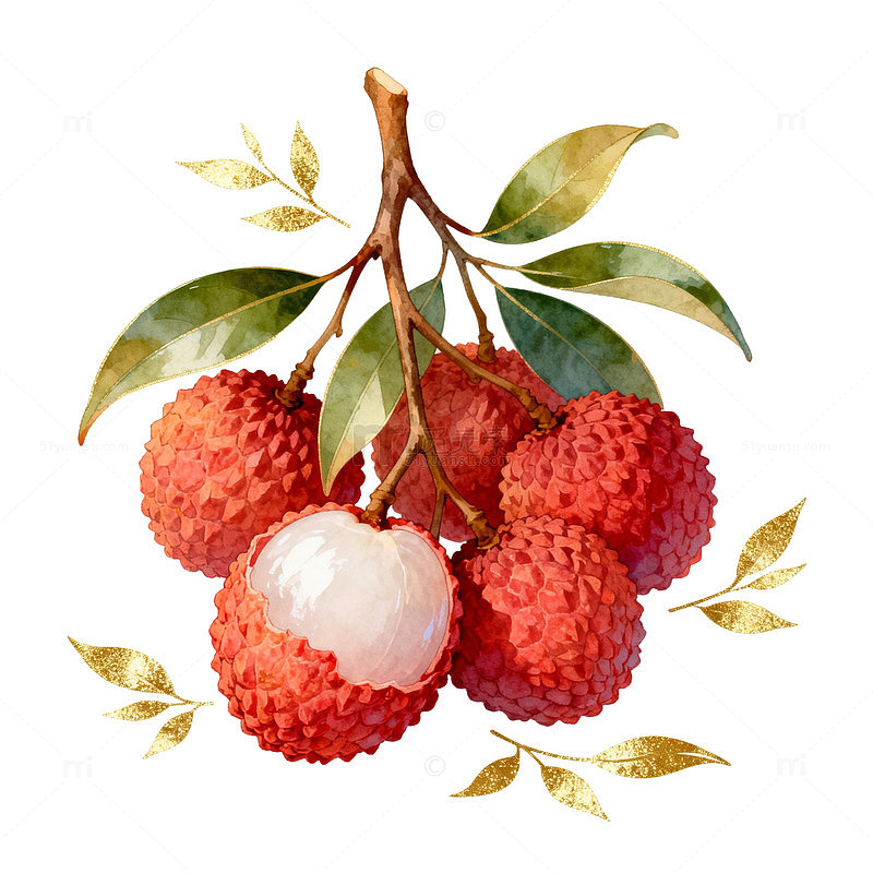 水彩荔枝水果插画设计素材