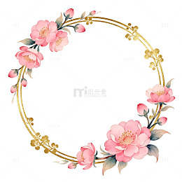 水彩花卉圆形装饰框设计素材