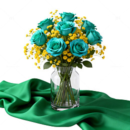 蓝玫瑰与黄花组合花瓶装饰