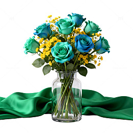 玻璃瓶蓝玫瑰鲜花装饰