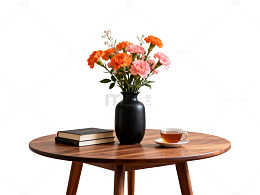 简约圆桌花瓶插花静物