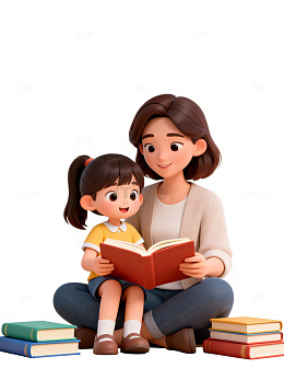 【标题】：卡通亲子阅读场景插图