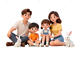 温馨家庭插画卡通人物设计素材