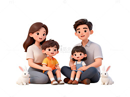 3D卡通家庭温馨插画