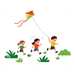 儿童放风筝卡通矢量图