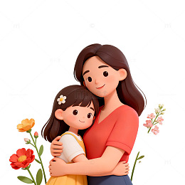 温馨母女插画母爱主题素材