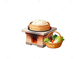 插画风格蒸笼炊饭美食场景