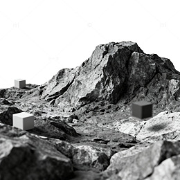 黑白岩石与立方体抽象艺术