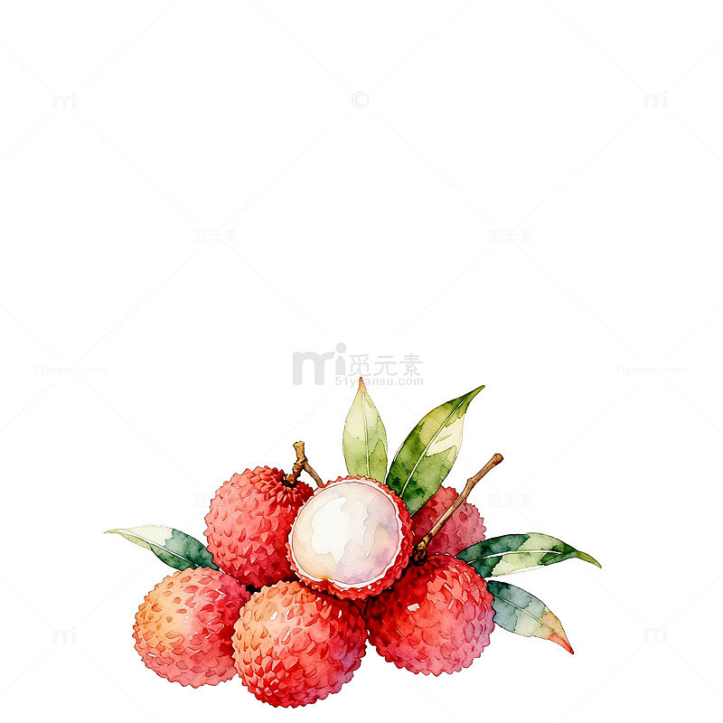 水彩荔枝水果插画