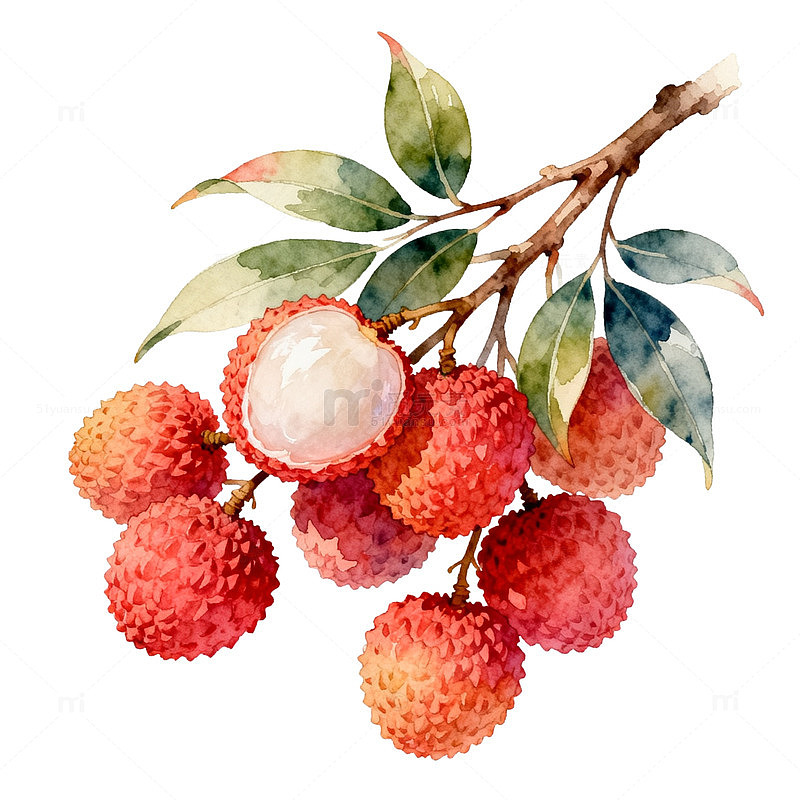 水彩荔枝水果插画