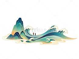 国潮山水画风格插画