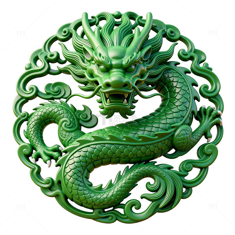翠绿中国龙雕塑艺术图案