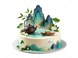 山水风景中国风蛋糕设计素材
