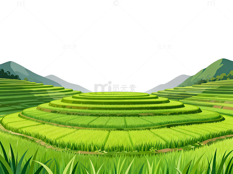 梯田风光矢量插画