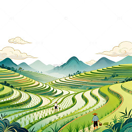 梯田风光矢量插画素材