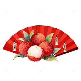 中国风荔枝扇子插画设计