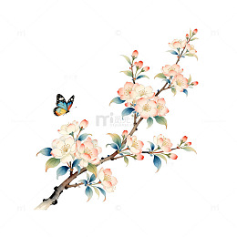 工笔画风格花卉蝴蝶矢量图案
