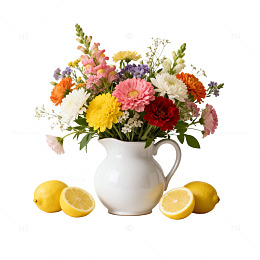 田园风鲜花与柠檬静物