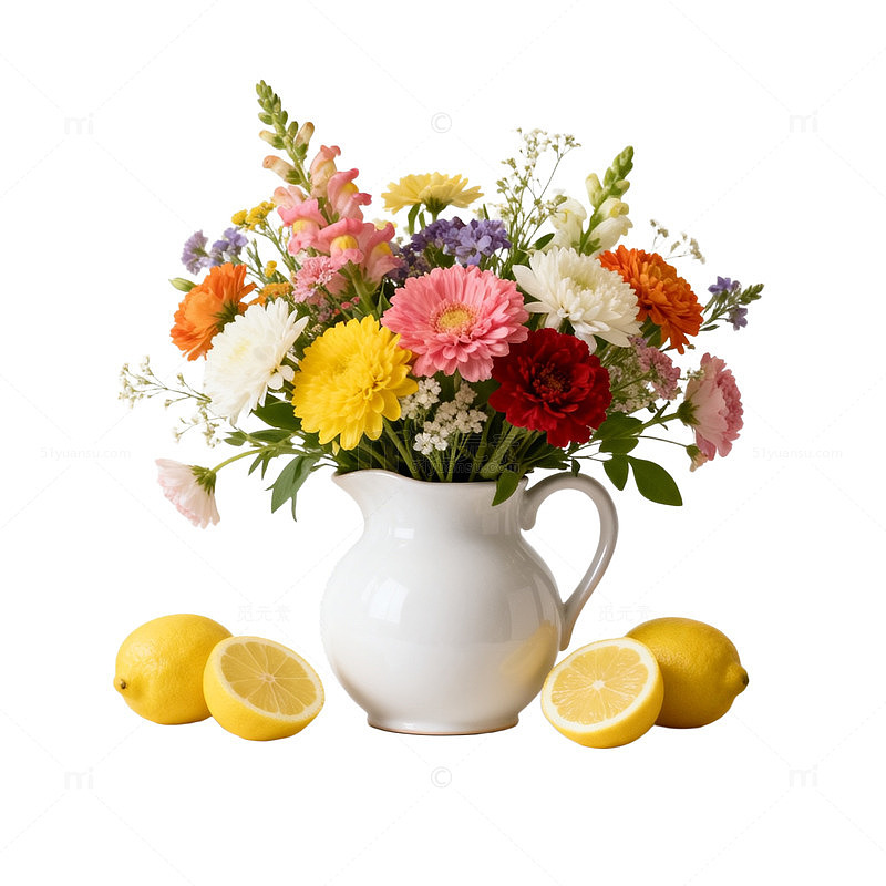 田园风鲜花与柠檬静物