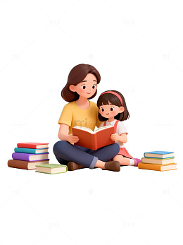 亲子阅读卡通插画