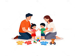 温馨家庭亲子游戏插画