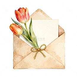 复古信封信纸花朵装饰素材