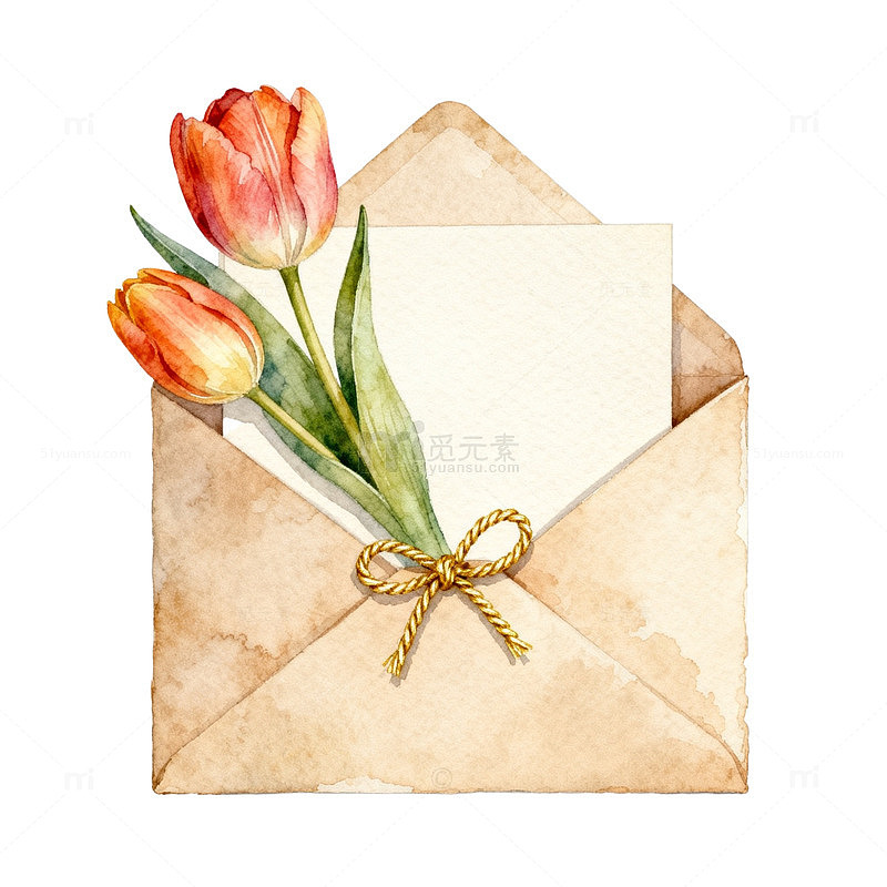 复古信封信纸花朵装饰素材