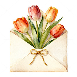 水彩郁金香信封贺卡素材